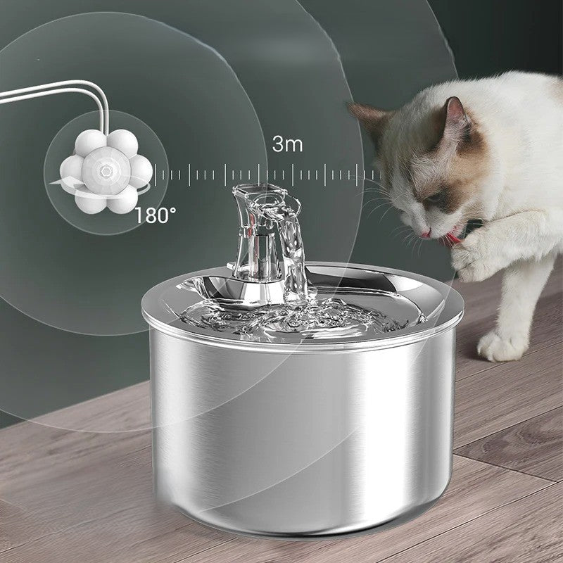 Kattfontän i rostfritt material med utbytbart filter